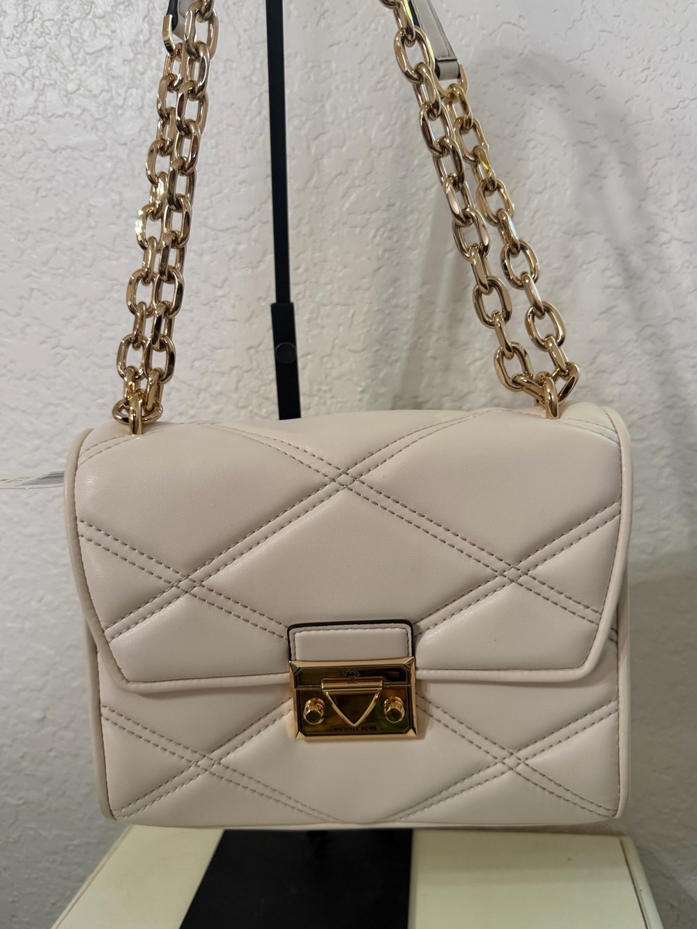 Michael Kors Quilted Cream Chain Shoulder Bag with Gold Hardware